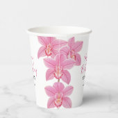 トロピカルピンクオーキッドフラワーハッピーバースデー 紙コップ (右)