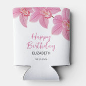 トロピカルピンクオーキッドフラワーハッピーバースデー 缶クーラー (裏面)