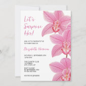 トロピカルピンクオーキッドボタニカルサプライズ誕生日 招待状 (正面)
