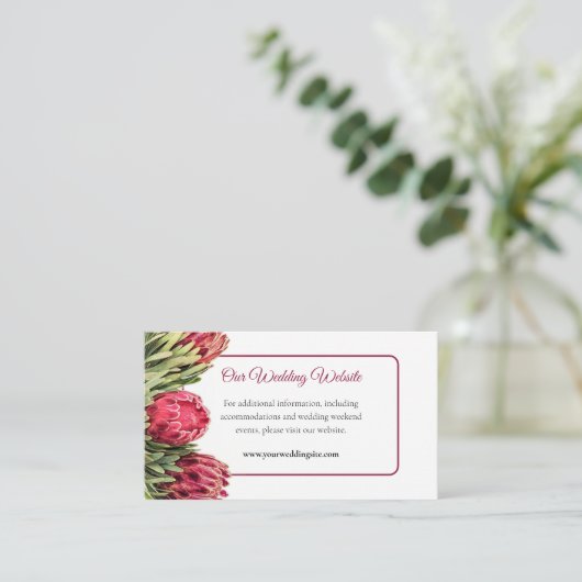 トロピカルピンクキングプロテア花結婚のウェブサイト エンクロージャーカード (スタンド正面)