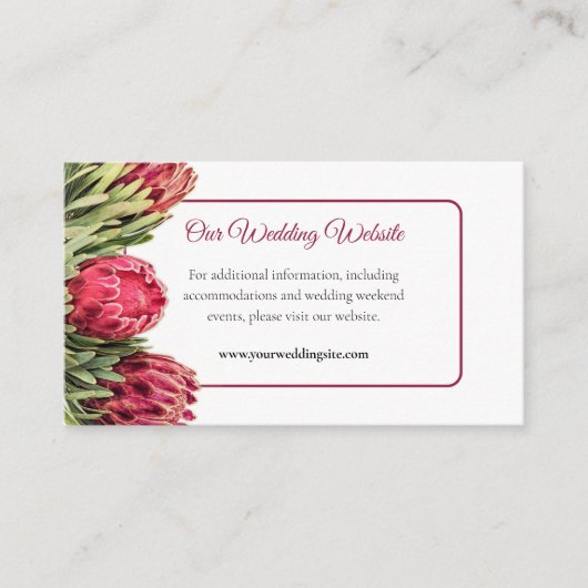 トロピカルピンクキングプロテア花結婚のウェブサイト エンクロージャーカード (正面)