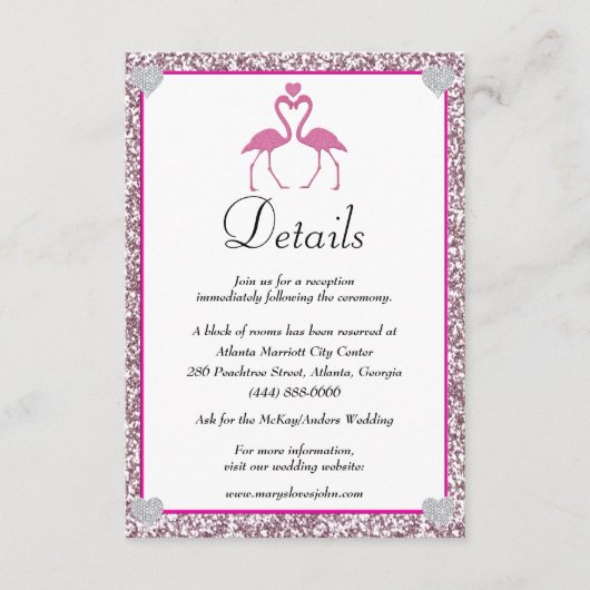 トロピカルピンクグリッターフラミ結婚ンゴ詳細 エンクロージャーカード (正面)