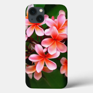 トロピカルピンクグリーンプルメリアフラワーフローラ写真 iPhone 13ケース