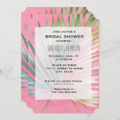 トロピカルピンクグリーンリーフブライダルシャワー 招待状 (正面/裏面)