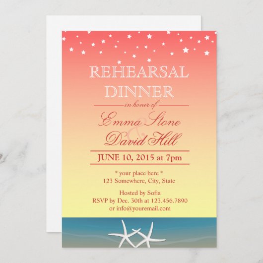 トロピカルピンクサマービーチリハーサルディナー 招待状 (正面/裏面)