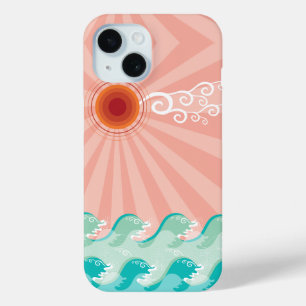 トロピカルピンクサンアクアウェーブスサマービーチ海 iPhone 15ケース