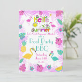 トロピカルピンクターコイズパームスフラミンゴテーマ 招待状 (スタンド正面)