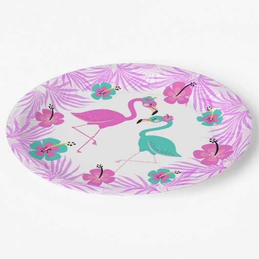 トロピカルピンクターコイズパームスフラミンゴ9» ペーパープレート (アングル)