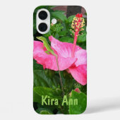 トロピカルピンクハイビスカスの花アノールトカゲの写真 Case-Mate iPhoneケース (裏面)