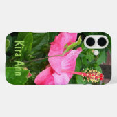 トロピカルピンクハイビスカスの花アノールトカゲの写真 Case-Mate iPhoneケース (裏面 (横))
