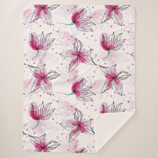 トロピカルピンクハイビスカスハワイアン シェルパブランケット (正面)