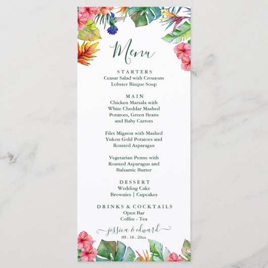 トロピカルピンクハイビスカス結婚ハワイアン メニュー (正面)