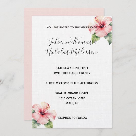 トロピカルピンクハイビスカス結婚フローラ 招待状 (正面/裏面)
