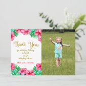 トロピカルピンクハイビスカス誕生日写真ありがとう サンキューカード (スタンド正面)