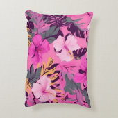 トロピカルピンクハイビスカス – リーフィーフローラデザイン アクセントクッション (裏面(縦))