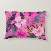 トロピカルピンクハイビスカス – リーフィーフローラデザイン アクセントクッション (裏面)