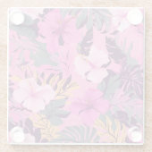 トロピカルピンクハイビスカス – リーフィーフローラデザイン ガラスコースター (裏面)