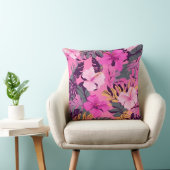 トロピカルピンクハイビスカス – リーフィーフローラデザイン クッション (椅子)