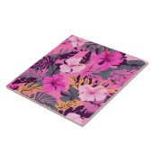 トロピカルピンクハイビスカス – リーフィーフローラデザイン タイル (側面)