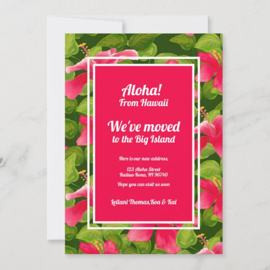 トロピカルピンクハワイアンハイビスカスアロハ引っ越しました 案内状 (正面)