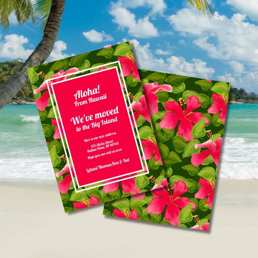 トロピカルピンクハワイアンハイビスカスアロハ引っ越しました 案内状