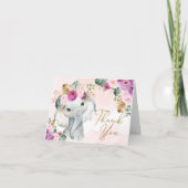 トロピカルピンクバイオレットエレファントベビーシャワー誕生日 サンキューカード (正面)