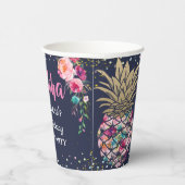 トロピカルピンクパイナップルフローラネービーブルー誕生日 紙コップ (右)
