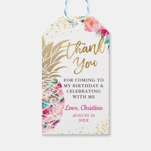 トロピカルピンクパイナップルフローラ誕生日ありがとう ギフトタグ (正面)