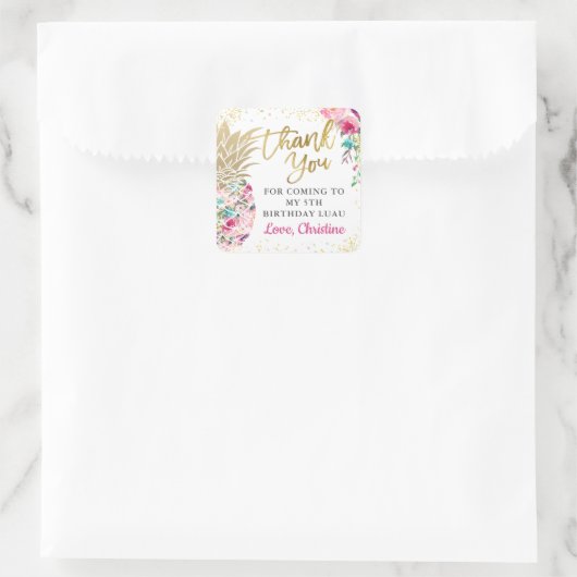 トロピカルピンクパイナップルフローラ誕生日ありがとう スクエアシール (バッグ)