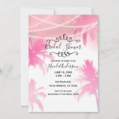 トロピカルピンクパームツリーズ&ライトズブライダルシャワー 招待状 (正面)