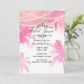 トロピカルピンクパームツリーズ&ライトズブライダルシャワー 招待状 (スタンド正面)