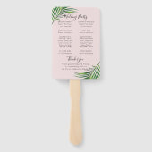 トロピカルピンクパーム葉ビーチ結婚式プログラム ハンドファン (裏面)