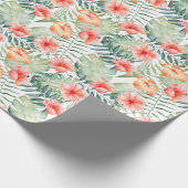 トロピカルピンクピーチハイビスカスフローラ ラッピングペーパー (角)