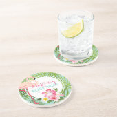 トロピカルピンクフラミンゴカスタムビーチモノグラム コースター (側面)