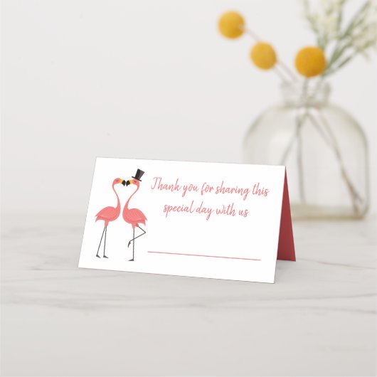 トロピカルピンクフラミンゴサンキューウェディングパーティー プレイスカード (正面)