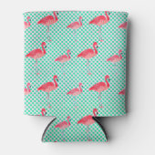 トロピカルピンクフラミンゴスとミント水玉模様 缶クーラー (正面)
