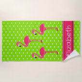 トロピカルピンクフラミンゴスオン水玉模様 ビーチタオル (正面)