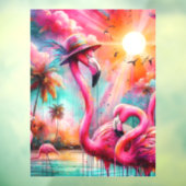 トロピカルピンクフラミンゴスパームツリーズサンウォーターティール(緑がかった色) ウィンドウサイン (シート3)