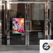 トロピカルピンクフラミンゴスパームツリーズサンウォーターティール(緑がかった色) ウィンドウサイン (オフィスドア)