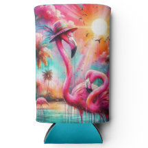 トロピカルピンクフラミンゴスパームツリーズサンウォーターティール（緑がかった色）