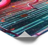 トロピカルピンクフラミンゴスパームツリーズサンウォーターティール（緑がかった色） ポスター (角)