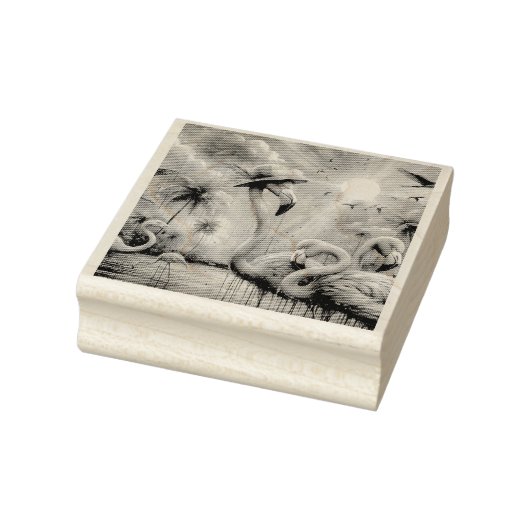 トロピカルピンクフラミンゴスパームツリーズサンウォーターティール（緑がかった色） ラバースタンプ (スタンプ)