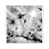 トロピカルピンクフラミンゴスパームツリーズサンウォーターティール（緑がかった色） ラバースタンプ (インプリント)