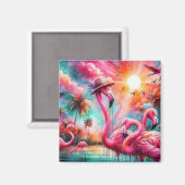 トロピカルピンクフラミンゴスパームツリーズ団体や組織 マグネット (正面/裏面)