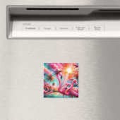 トロピカルピンクフラミンゴスパームツリーズ団体や組織 マグネット (インサイチュ (食洗機))