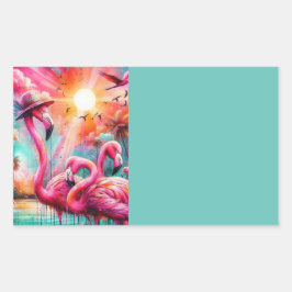 トロピカルピンクフラミンゴスパームツリーズ団体や組織 長方形シール