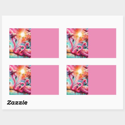 トロピカルピンクフラミンゴスパームツリーズ団体や組織 長方形シール (シート)