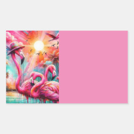 トロピカルピンクフラミンゴスパームツリーズ団体や組織 長方形シール