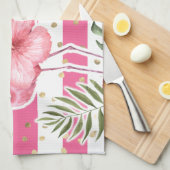 トロピカルピンクフラミンゴスフローラ金ゴールド水玉模様 キッチンタオル (四つ折り)