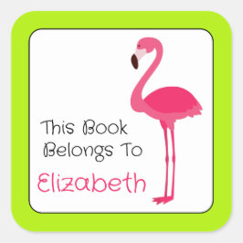 トロピカルピンクフラミンゴパーソナライズされた蔵書票 スクエアシール